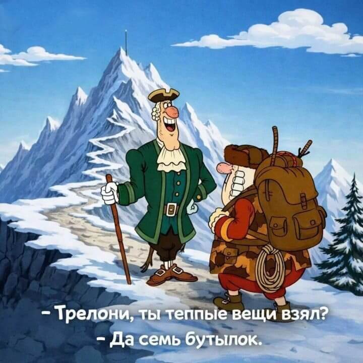 - Трелони, ты теплые вещи взял? - Да, семь бутылок.